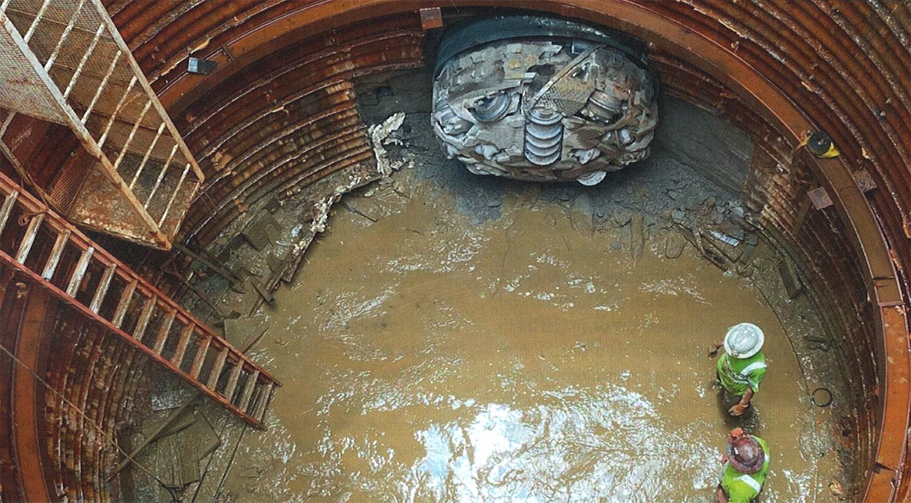Robbins Double Gripper TBM breakthrough into the target shaft